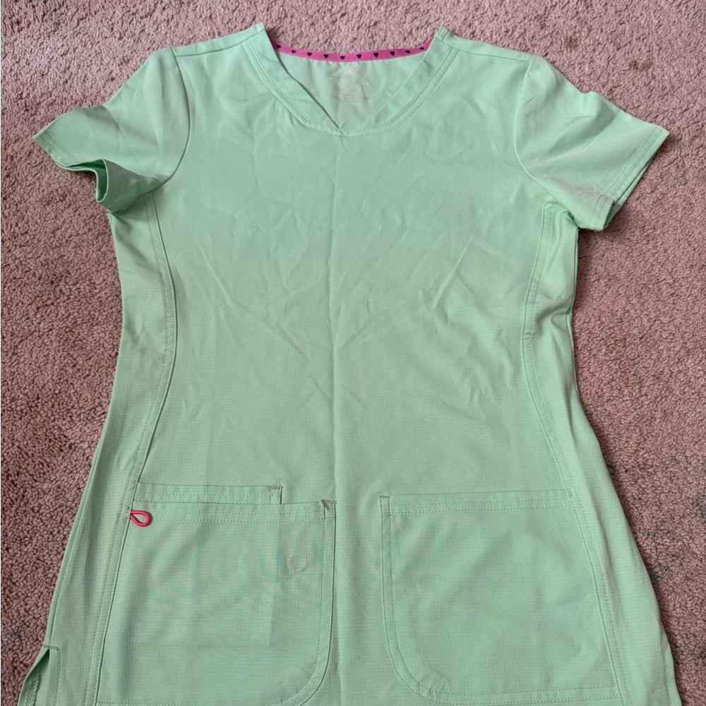 HeartSoul Mint and Pink V-Neck Scrub Top